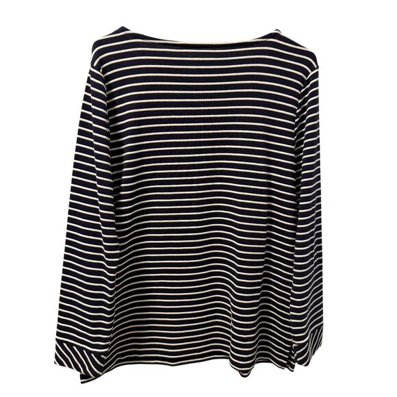 Talbots shirt Sz PL Navy & White Striped Long Sleeve Top Cotton Blend - Picture 9 of 12